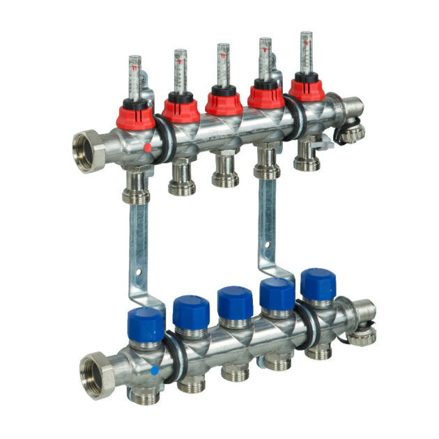 Set de distribuitor din inox FRANKISCHE PROFITHERM pentru incalzire in pardoseala-11 cai , 1" - 3/4"