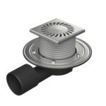 Sifon pentru dus fara caditacu evacuare laterala D50/75 cu flotor antimiros, cadru si gratar de inox tip SUN 125X125 mm