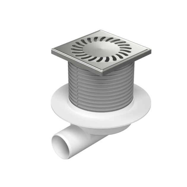 Sifon de dus cu evacuare laterala  D50 cu flotor antimiros, cadru si gratar de inox SUN 125x125 mm