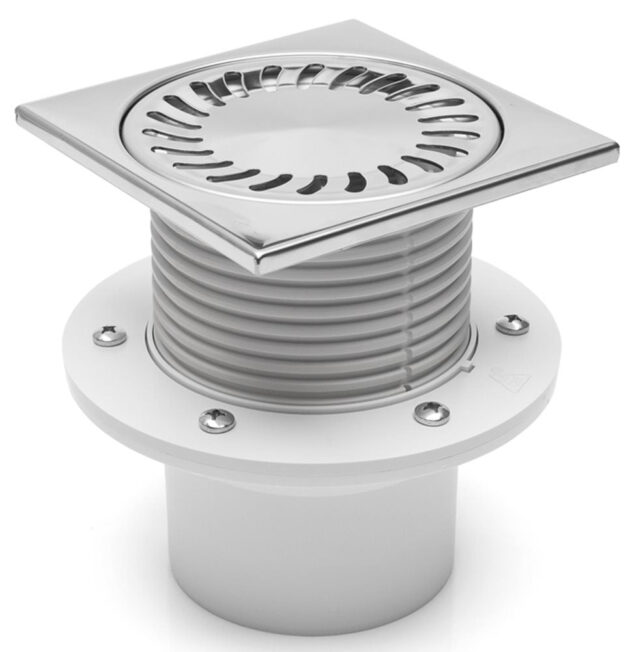 Sifon de pardoseala MCH cu iesire verticala DN 110/H reglabil, complet din otel inox cu guler/flansa