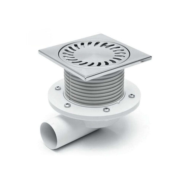 Sifon de pardoseala MCH cu iesire orizontala DN50/H reglabil, complet din otel inox, cu guler/flansa
