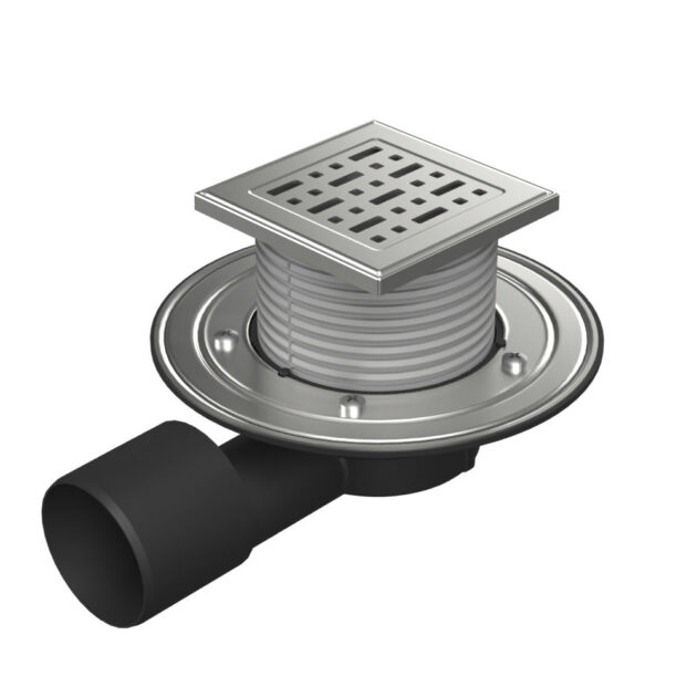 Sifon pentru dus fara cadita cu evacuare laterala D50/75 cu flotor antimiros, cadru si gratar de inox tip face 125X125 mm