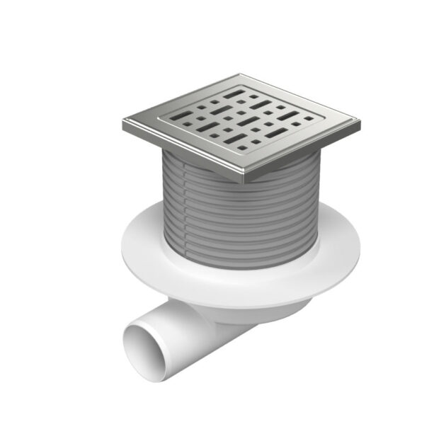 Sifon de pardoseala NEPTUN iesire orizontala D50/H reglabil cu gratar de inoc face 125X125 si guler (cadru inox)