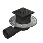 Sifon pentru dus fara cadita cu evacuare laterala D50/75 cu flotor antimiros, cadru plastic si gratar de inox tip gate black 125x125 mm
