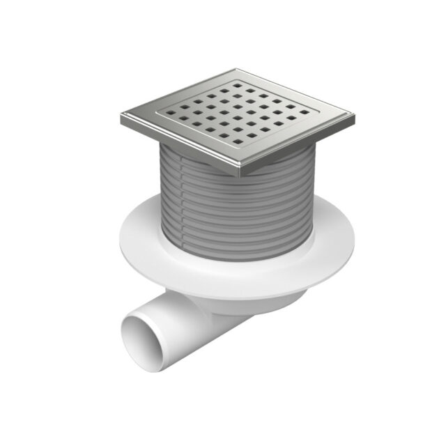 Sifon de dus cu evacuare laterala D50 cu flotor antimiros, cadru si gratar de inox tip gate  125X125 mm
