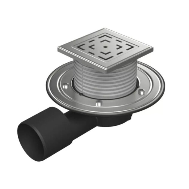 Sifon pentru dus fara cadita cu evacuare laterala D50/75 cu flotor antimiros, cadru si gratar de inox tip LABYRINTH 125X125 mm