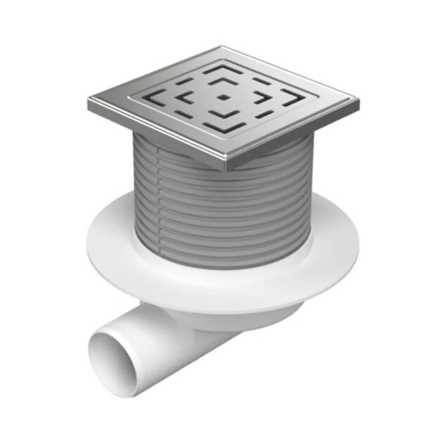Sifon de pardoseala Neptun iesire orizontala D50/H reglabil cu gratar de inox LABYRINTH 122X122 mm si guler