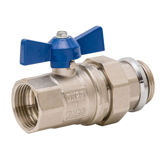 Robinet sferic drept NOVAPEX, Dn 25  Albastru (retur) - 1”FE