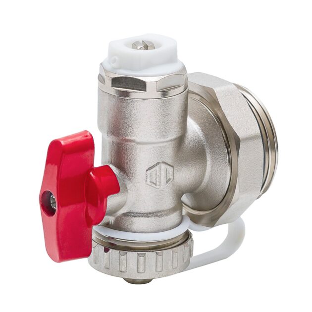 Element de capat NOVAPEX pentru distribuitoare, cu robinet golire si aerisitor Dn 25 - Rosu (tur) - 1”FE