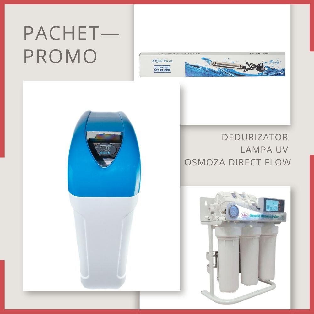 Pachet promo Dedurizator Bluesoft 25 litri, Lampa UV si Osmoza Inversa Direct Flow