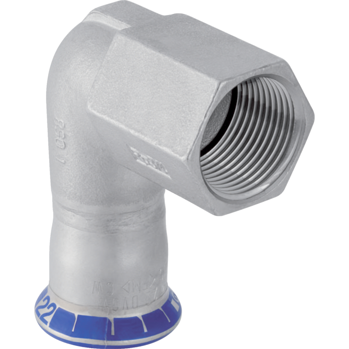 Cot adaptor Geberit Mapress Oţel-Inox 90° cu filet interior: d=22mm Rp=3/4″ L1=4.6cm