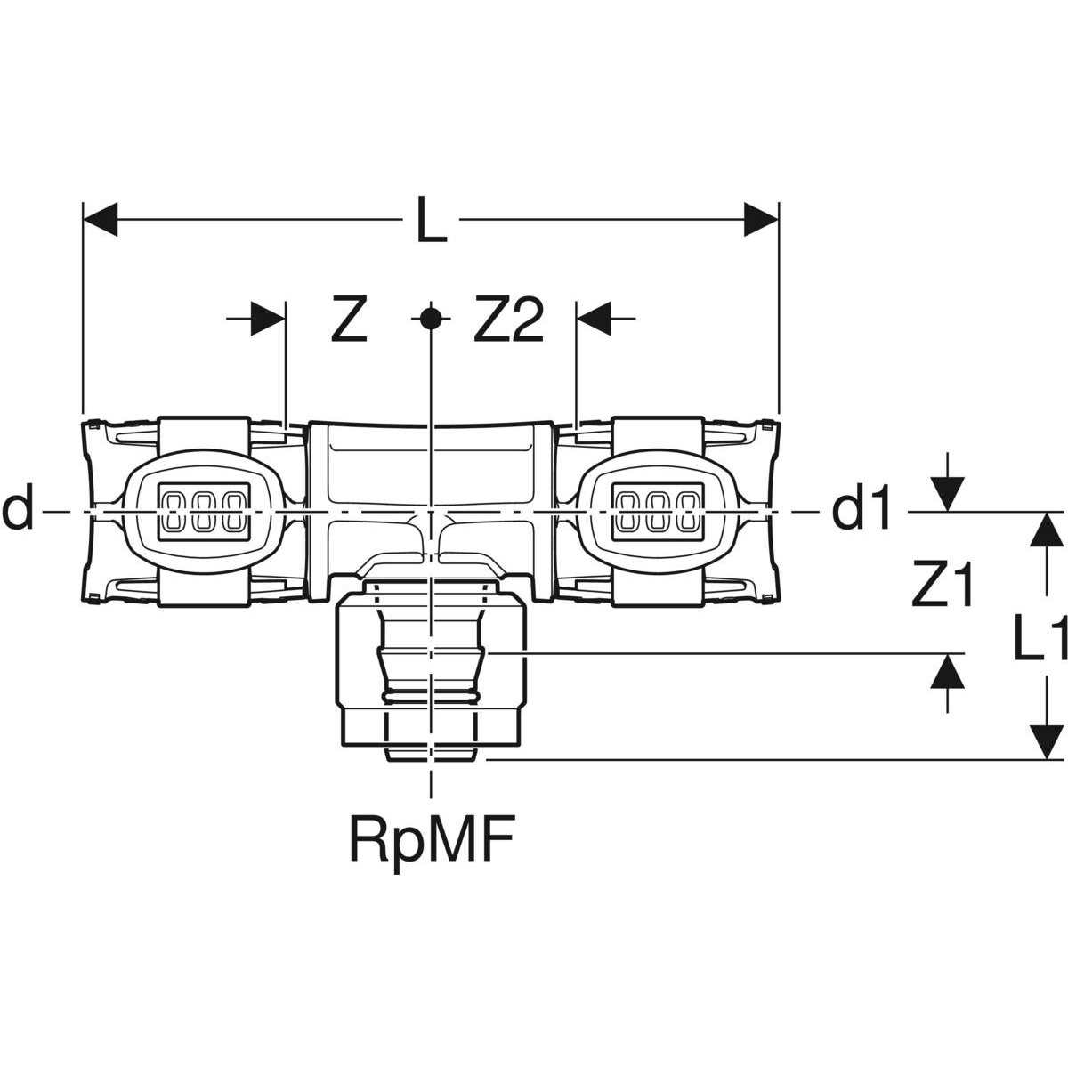 Teu de adaptare Geberit FlowFit cu MasterFix trecere: Material=PPSU d=16mm RpMF=1/2″ d1=16mm - imagine 2