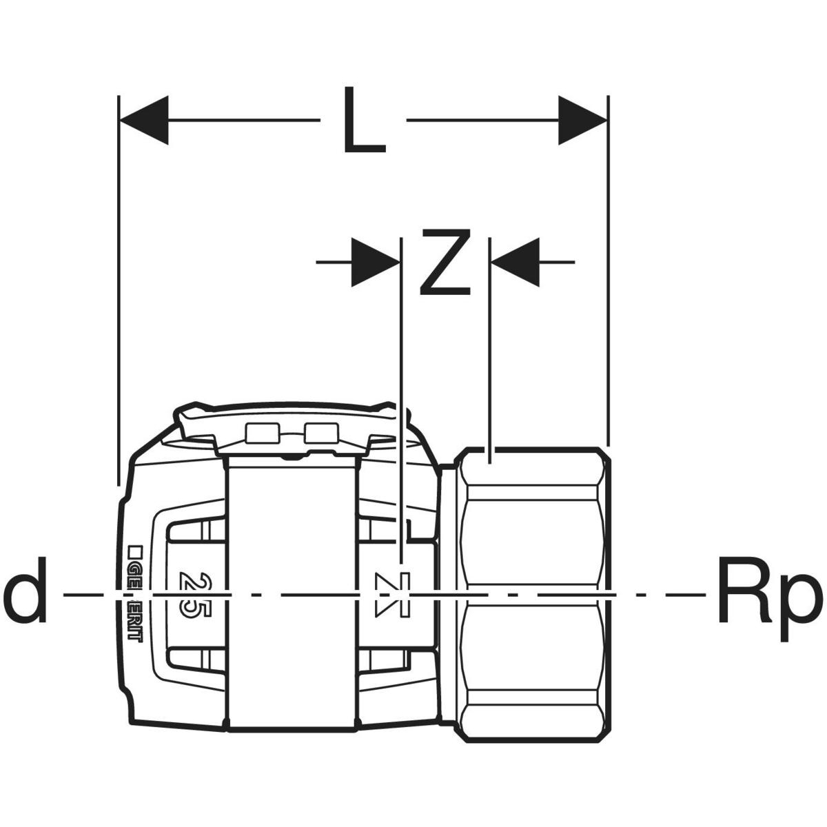 Adaptor Geberit FlowFit cu filet interior: Material=Bronz silicat fără plumb d=25mm Rp=1″ - imagine 2