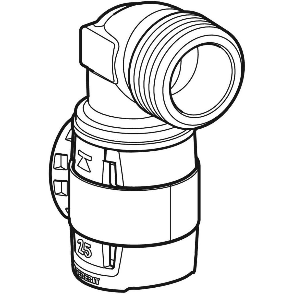 Cot adaptor 90° Geberit FlowFit cu filet exterior: Material=Fontă roşie fără plumb d=25mm R=3/4″ - imagine 3