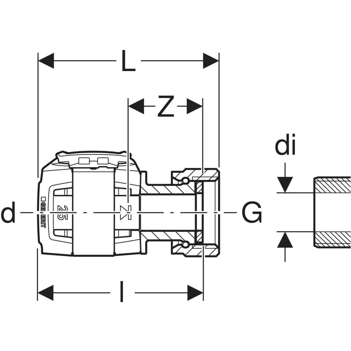 Racord Geberit FlowFit drept piuliţă: Material=Bronz silicat fără plumb d=20mm G=1/2″ Placat cu nichel - imagine 2