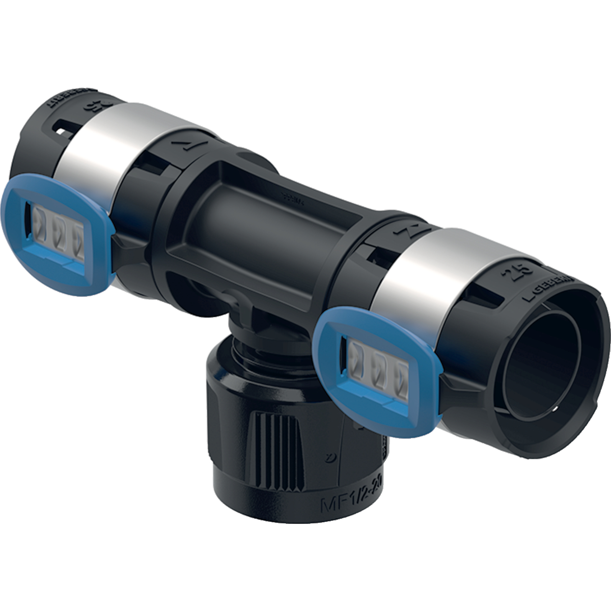 Teu de adaptare Geberit FlowFit cu MasterFix trecere: Material=PPSU d=16mm RpMF=1/2″ d1=16mm