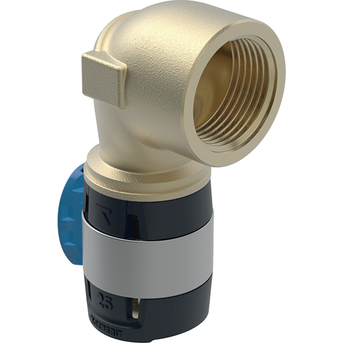 Cot adaptor 90° Geberit FlowFit cu filet interior: Material=Fontă roşie fără plumb d=16mm Rp=1/2″