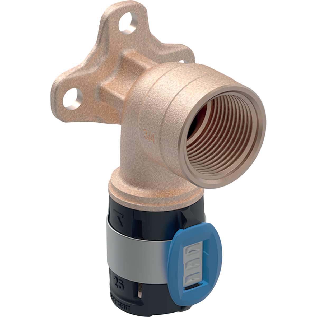 Cot de racordare Geberit FlowFit 90°: Material=Fontă roşie fără plumb d=16mm Rp=1/2″ L=7.8cm