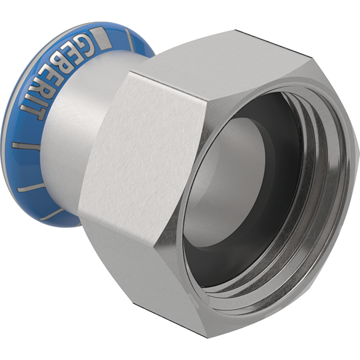 Adaptor Geberit Mapress Oţel-Inox cu piuliţă din oţel CrNi: d=18mm di=13mm G=3/4″